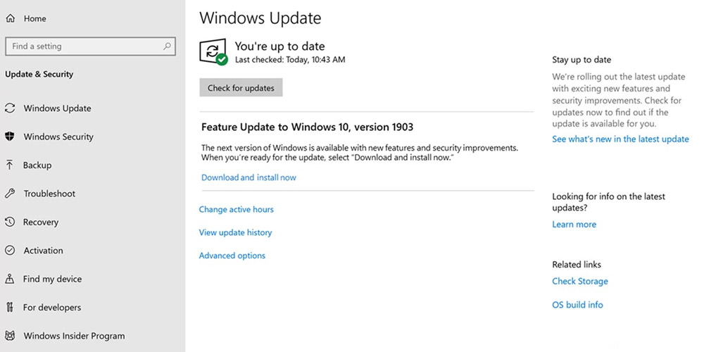 Windows 10 Update window 