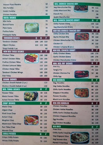 Chacha Food Street menu 