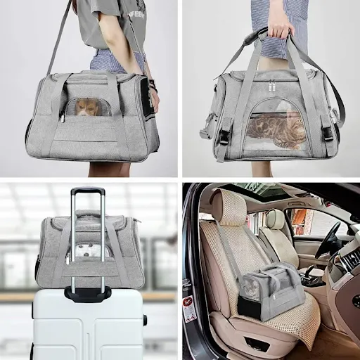 Foldable Cat Bag Puppy Carrier Bag Transport for Cats Breathable W/ Reflective Strip Pet Conveyor Backpack Cats Accessor