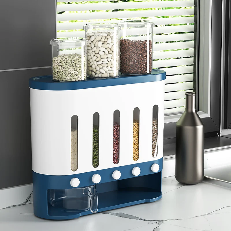 Title 5, Wall-mounted sealed rice dispenser with 5 grids...