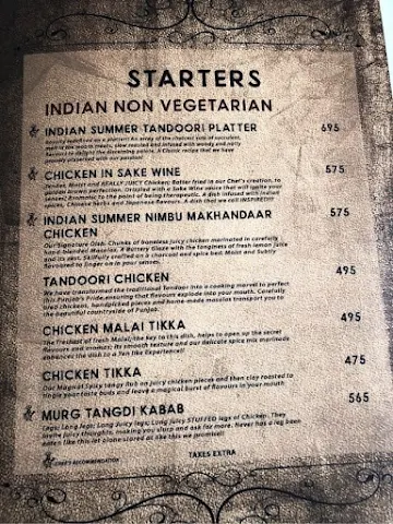 Indian Summer menu 