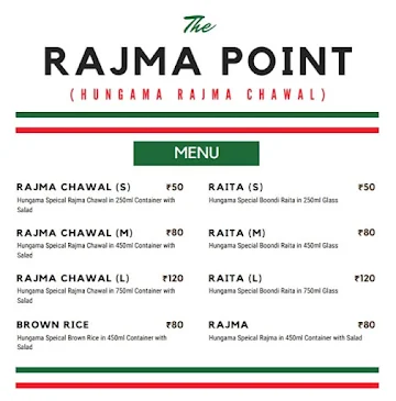 The Rajma Point menu 