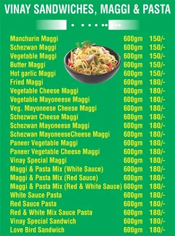 Vinay Sandwiches, Maggi & Pasta menu 