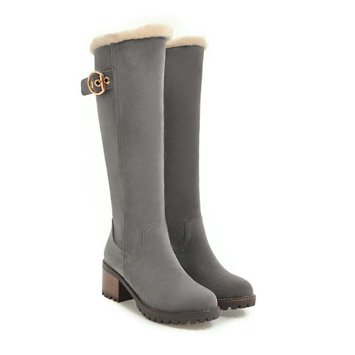 Title 8, Buckle Embellished Mid-heel Winter Warm Long Bo...
