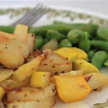 Fried Yellow Squash with Potatoes and Onions