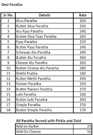 Desi Paratha menu 1