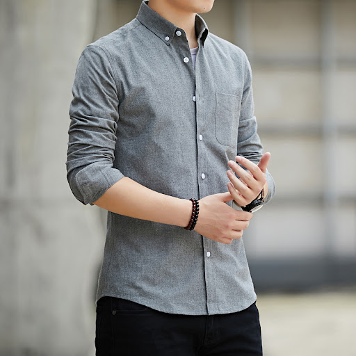 Title 4, Slim Lapel Long Sleeve Shirt With Pockets Solid...
