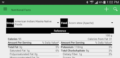 Nutritional Facts Screenshot