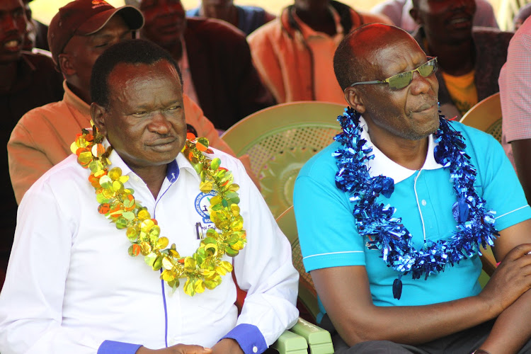 Bomet County Excutive for Water and Environment Peter Tonui and Dig Deep (Africa) Country Manager Justus Tanui during World Water Day celebrations in Gorgor, Bomet on Tuesday, March 22, 2022