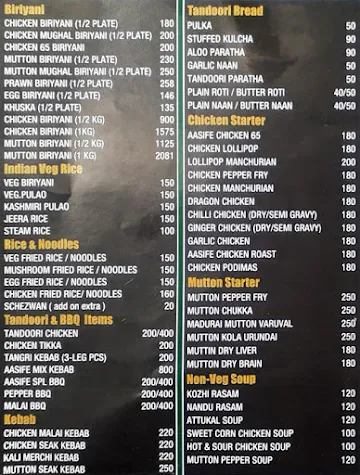 Aasife Briyani menu 