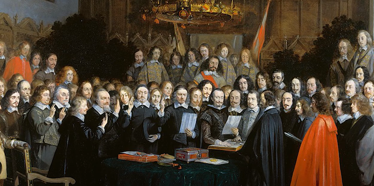 Painting portraying a group of people participating in an oath-taking ceremony