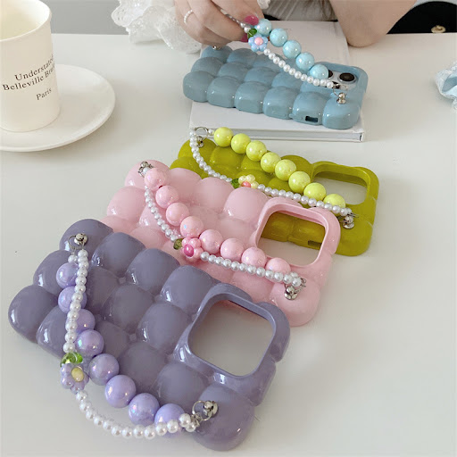 Title 3, Macaron Solid Color Plaid Flower Wristband Phon...