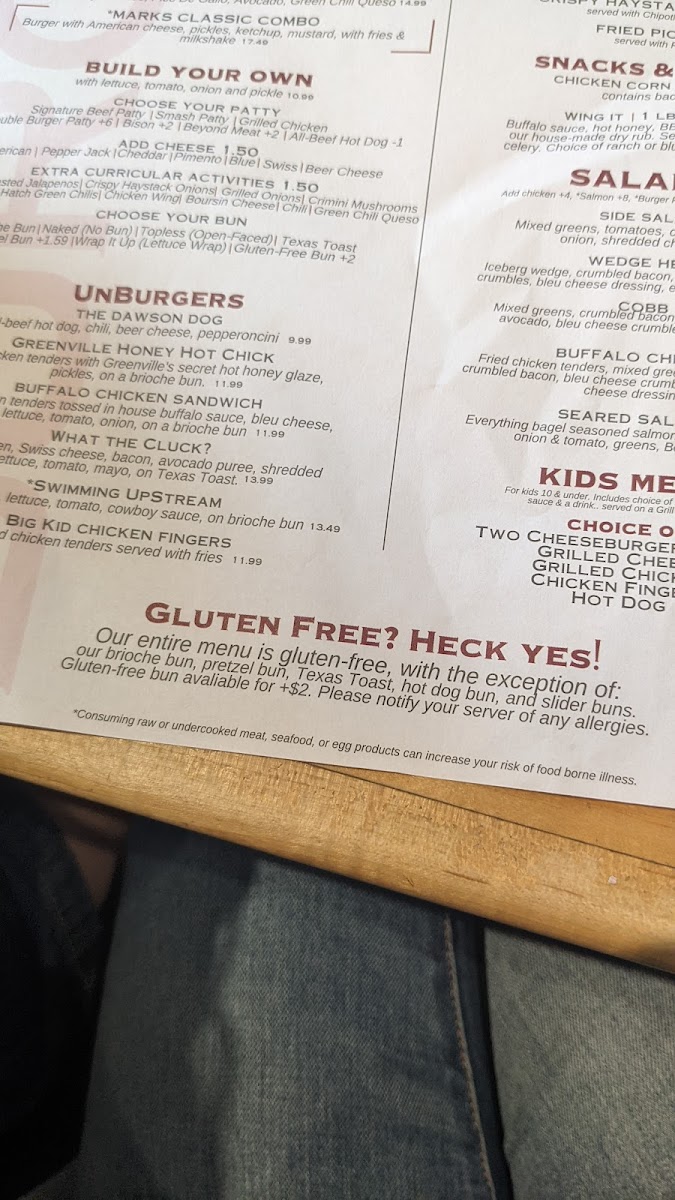 Grill Marks gluten-free menu