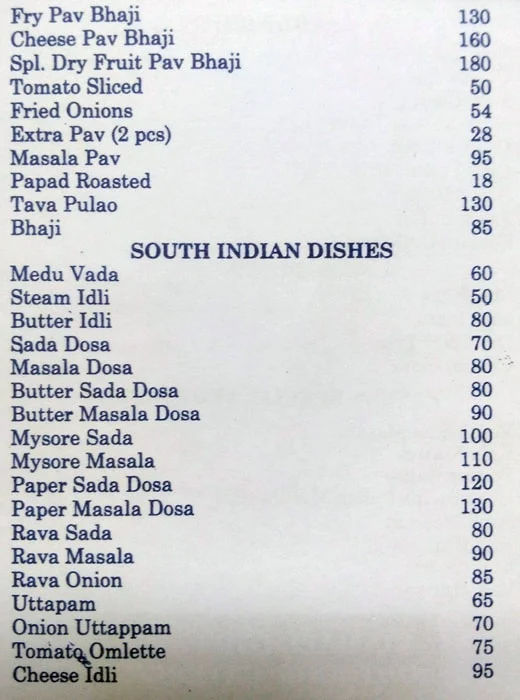 Patel Ice Cream menu 