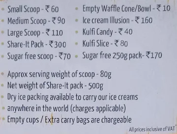 Apsara Ice Creams menu 