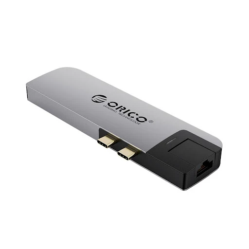 Bộ chia/ Hub Type C sang USB 3.0/USB 2.0/SD/TF/HDMI/RJ45/Type-C/Type-C (Thunderbolt3) ORICO 2CT-8HR-GY (Xám)