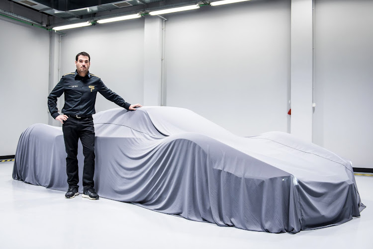 Spyros Panopoulos poses with ‘Chaos’ still under wraps. He is busy developing the hyper car which he says will produce up to 2,237kW.