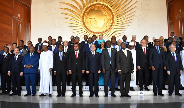 Leaders come together at AU headquarters during the 33rd AU heads of state summit in Addis Ababa, Ethiopia, in February.