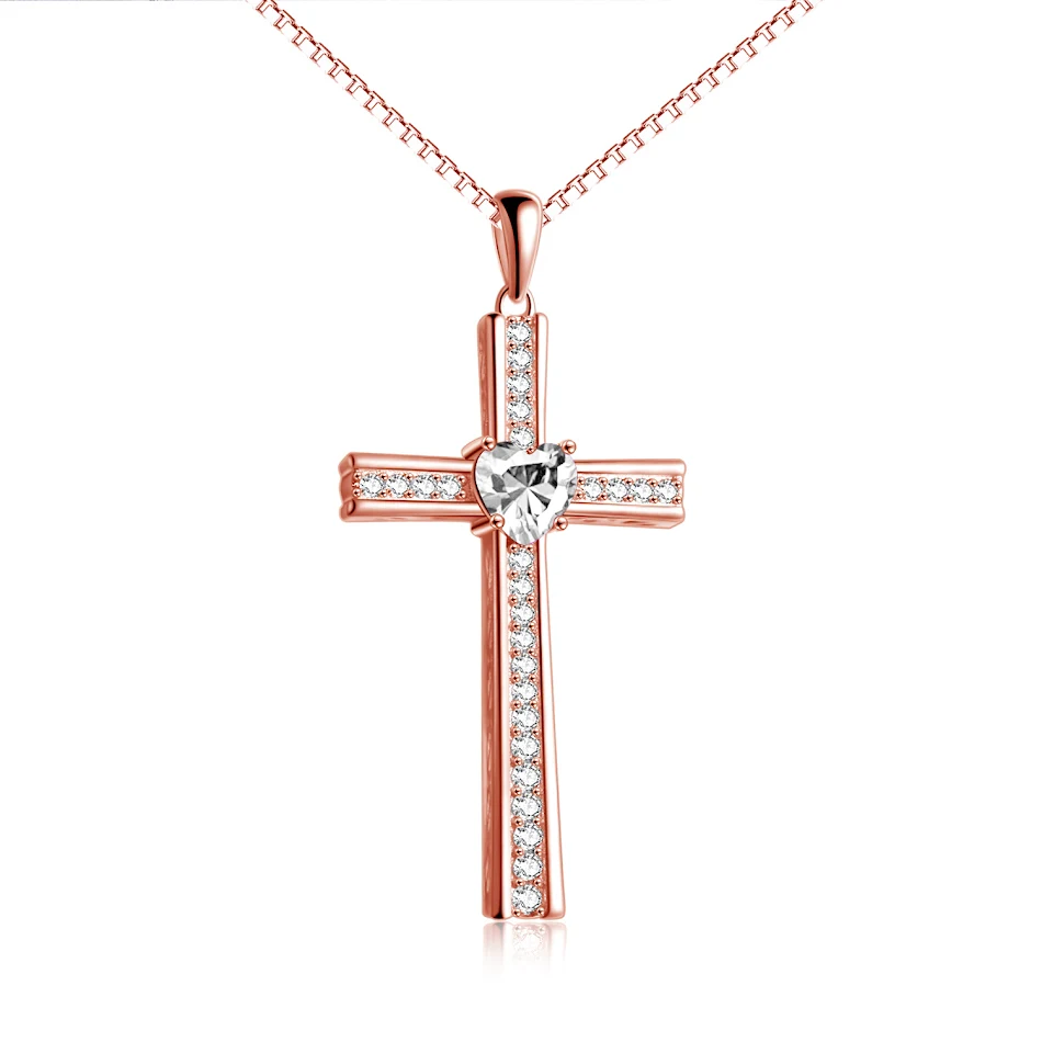 Colar Cruz Banhado a Ouro Rosé com Pedra do Nascimento Feminino Presente Joia — Fé e Beleza em um só acessório