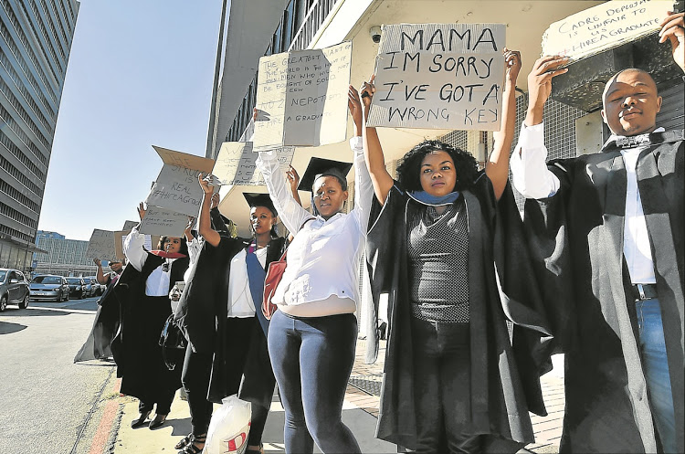 The graduate unemployment rate is 33.5% for those aged 15–24 and 10.2% among those aged 25–34 years, while the rate among adults (aged 35–64 years) is 4.7%, according to StatsSA.