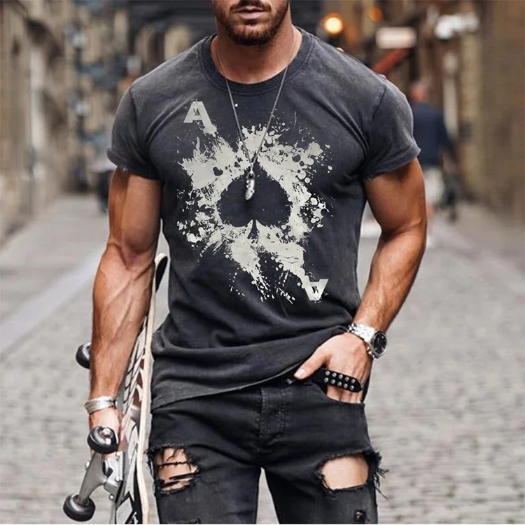 Men's Short Sleeved Shirt Round Neck Casual Printed T Shirt