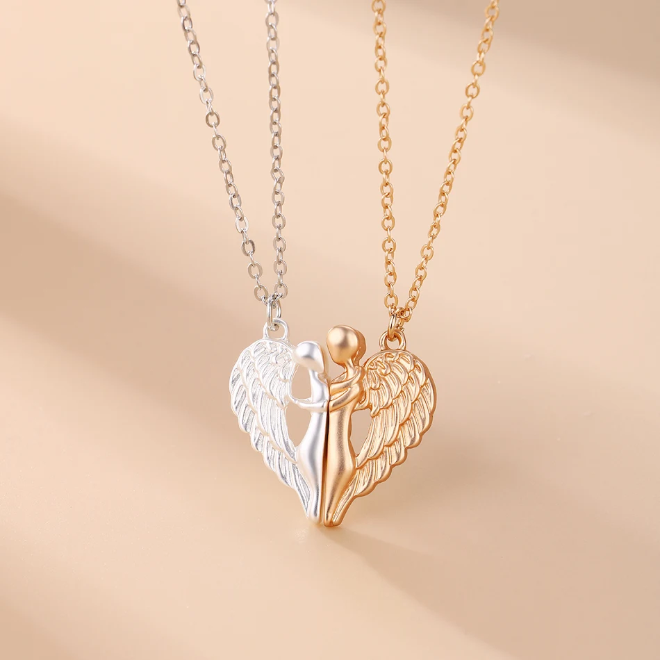 Colliers magnétiques ailes d'ange pour couples et amis, bijoux de différents coloris pour commémorer l'amitié.