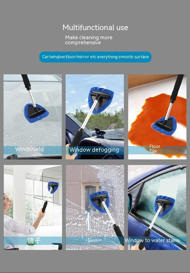 Auto voorruit reinigingsborstel met telescopische steel en draaibare kop, voor moeiteloze en streepvrije ruiten.