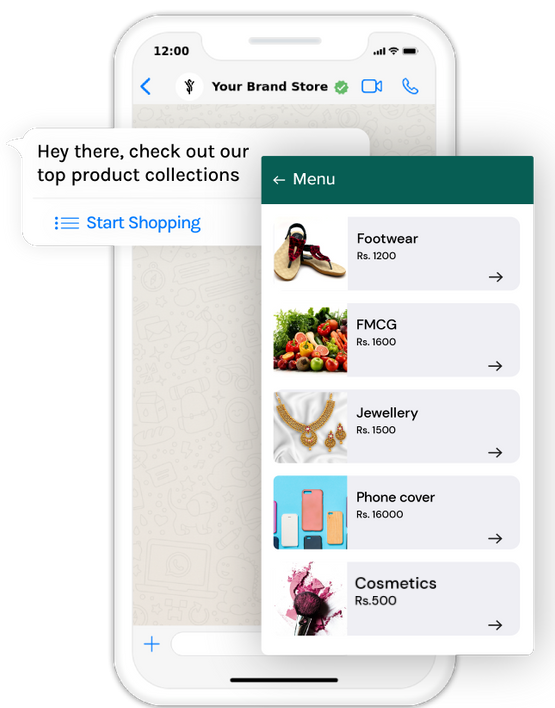 Bulk whatsapp sender | WhatsApp interface on a phone with a product catalogue with pricing