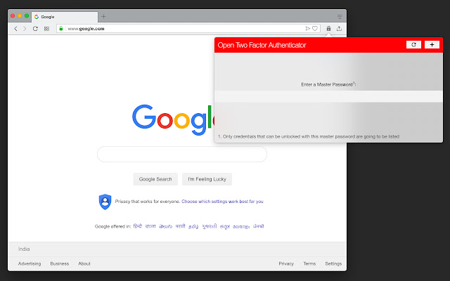 Open Two-Factor Authenticator chrome extension