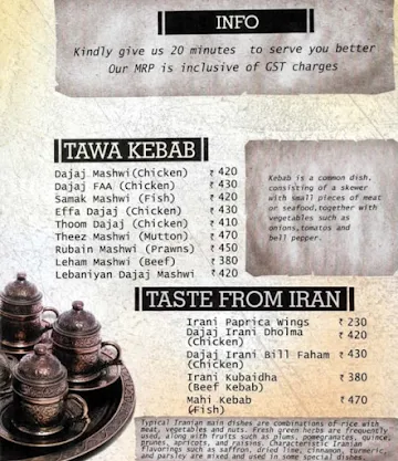 Zaatar Arabic Restaurant menu 