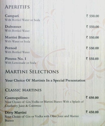 The Aqua Bar - Golden Palms Hotel & Spa menu 