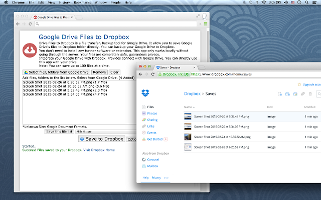 Screenshot of Save Files to Dropbox™