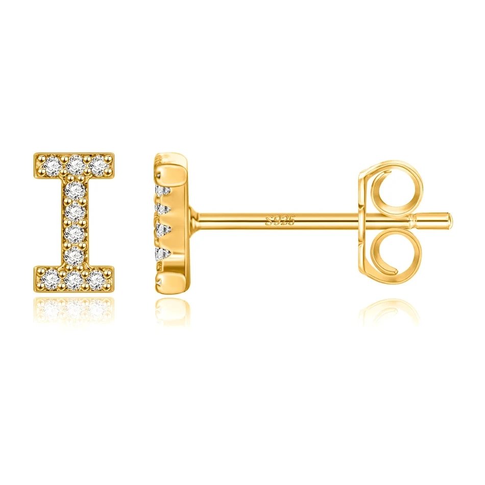 Pendientes con letras del alfabeto inglés de aguja plateada y brillantes, un accesorio elegante y personalizado para realzar tu estilo diario.