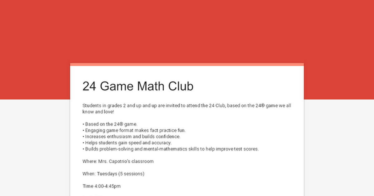 24 Game Math Club