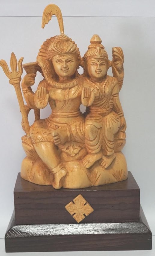 Handcarved Shiva-Parvathy idol made of Shivani wood and Rose wood