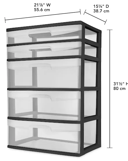 Plastic 5 Drawer Wide Tower Black - 2