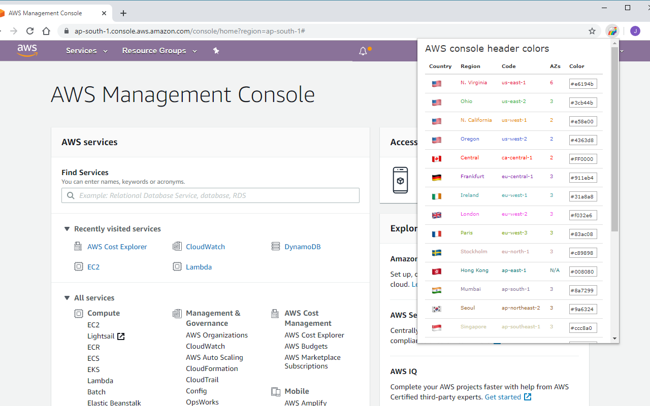 AWS console regions color Preview image 1