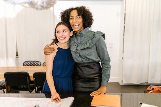 Free Woman in Blue Dress Beside Woman in Gray Jacket Stock Photo