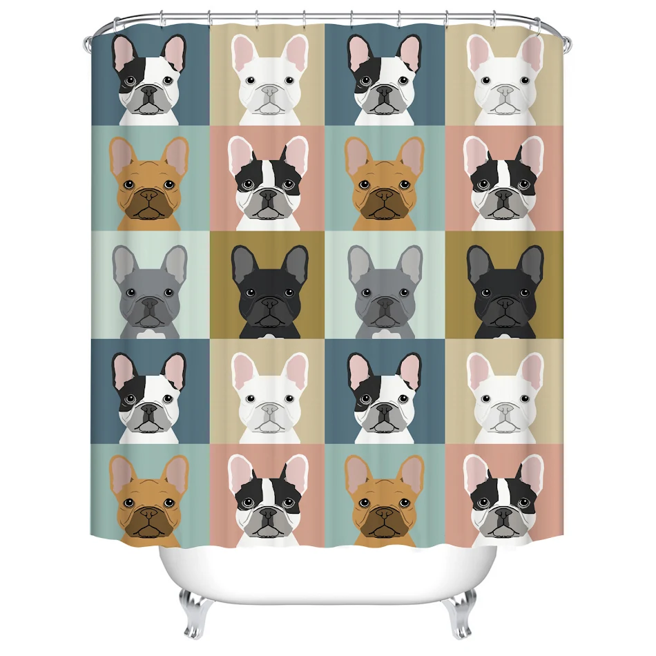 Cortina de ducha de poliéster con impresión digital de dibujos animados, resistente al agua, para un baño divertido y moderno.