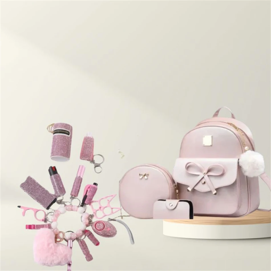 Niedliche Umhängetasche, Crossbody Bag, Münztasche 3-teiliges Set plus Sicherheits-Schlüsselanhänger. Stilvoll und sicher unterwegs!