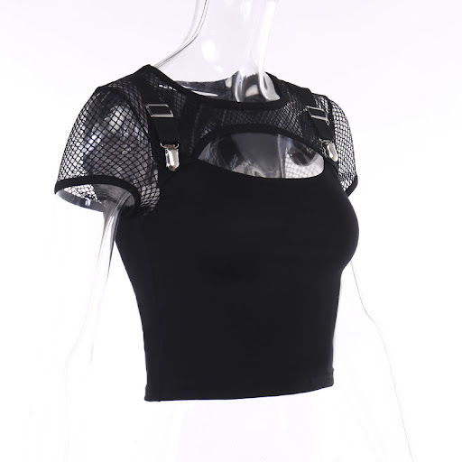 Title 7, Womens Pure Black Fashion Slim Hollow Mesh Pat...