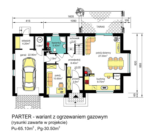 BW-03 wariant 8 - Rzut parteru - propozycja adaptacji - ogrzewanie gazowe