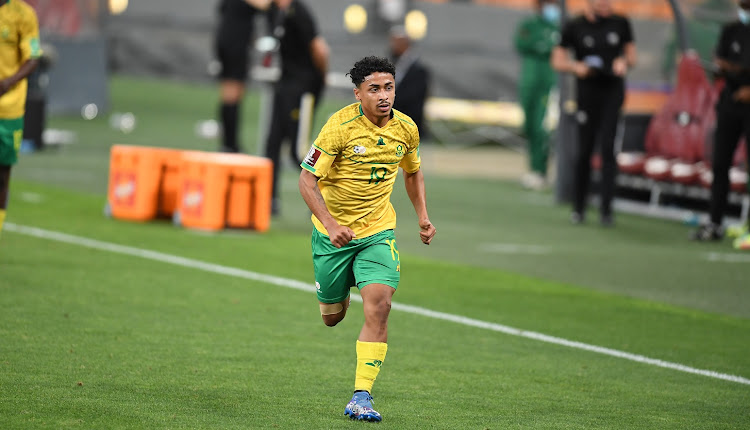 Ethan Brooks in action for Bafana Bafana in their 2022 Fifa World Cup qualifier against Zimbabwe at FNB Stadium in November 2021.