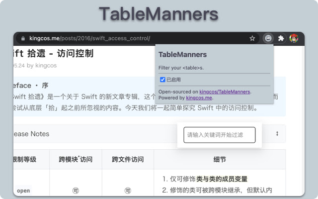 Table Manners chrome extension