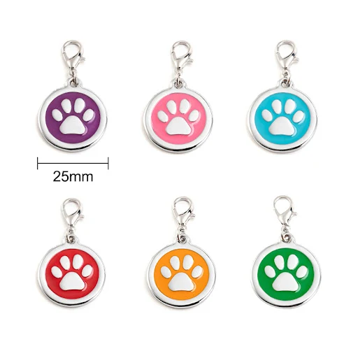2 PCs Enamel Bone Paw Pet Cat Tags Dog ID Tag Collar Accessories Nameplate Anti-lost Pendant Metal Keyring For Small Dog