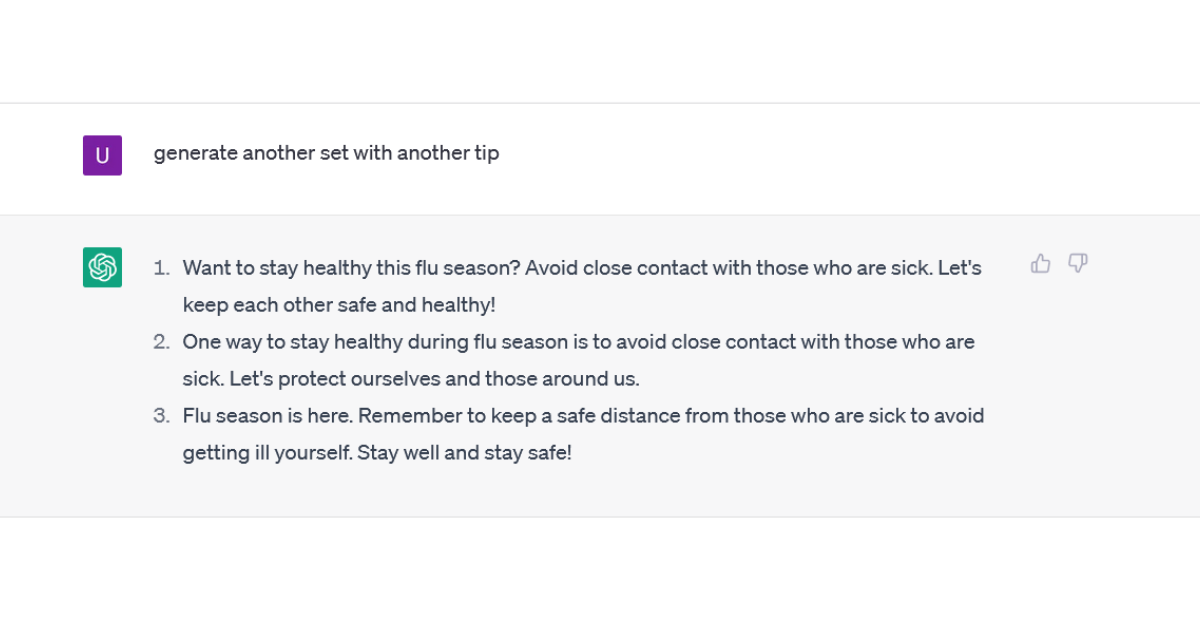 chatgpt prompt and response for health safety tip continued