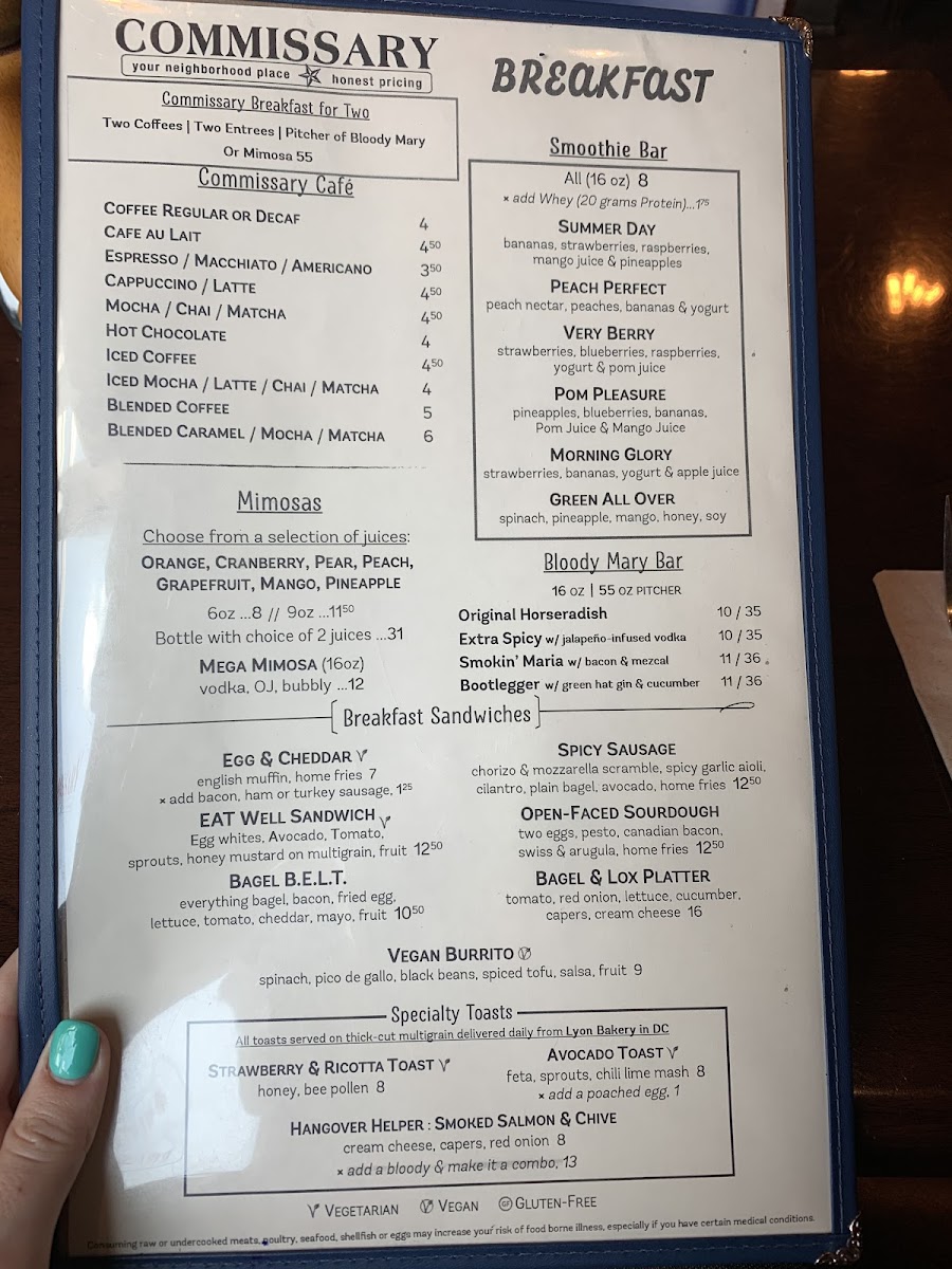 Commissary gluten-free menu