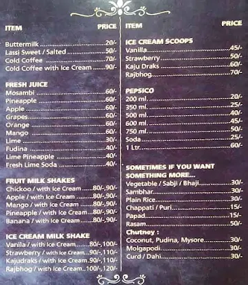 South Indian Restaurant menu 