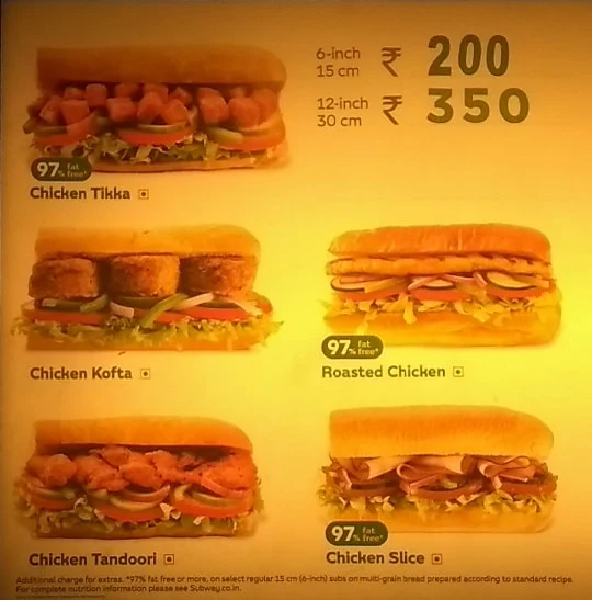 Subway menu 