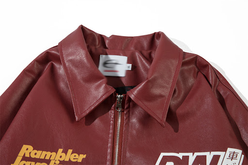 Title 13, Retro Car Print Loose Lapels Leather Coat